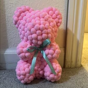 Pink Pom Pom Teddy Bear with Ribbon